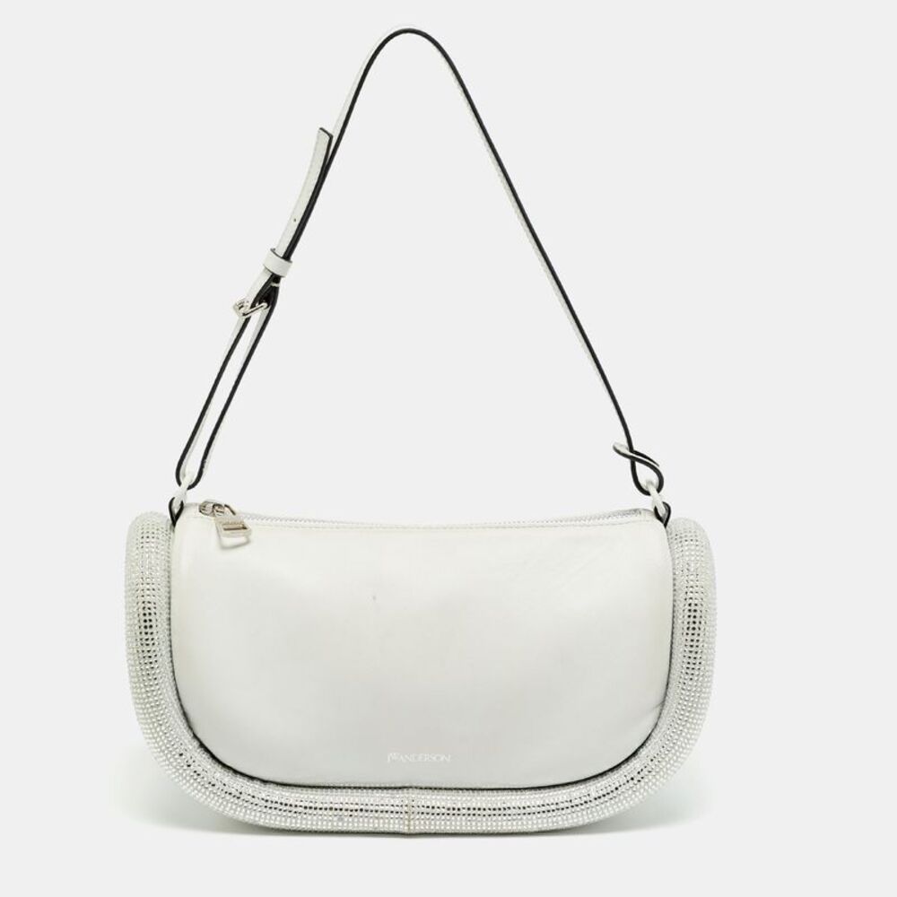 J.w.anderson Bumper-15 Crystal Studded White Leather Shoulder Bag